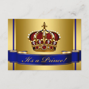 Royal Red Blue and Gold Crown Prince Baby Shower Invitation