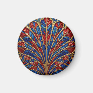 Royal Red Blue Gold Ornate Peacock Fan Pattern Magnet