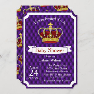 Royal Red Crown & Purple Regal Baby Shower Invitation