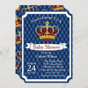Royal Red Crown & Royal Blue Regal Baby Boy Shower Invitation