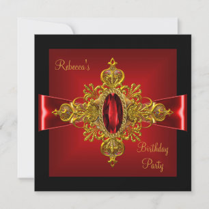Royal Red Diamond Jewel Gold Bow Black 2 Invitation