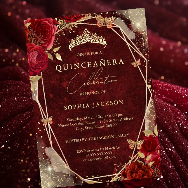 Royal Red Floral Rose Gold Tiara Quinceanera  (Creator Uploaded)