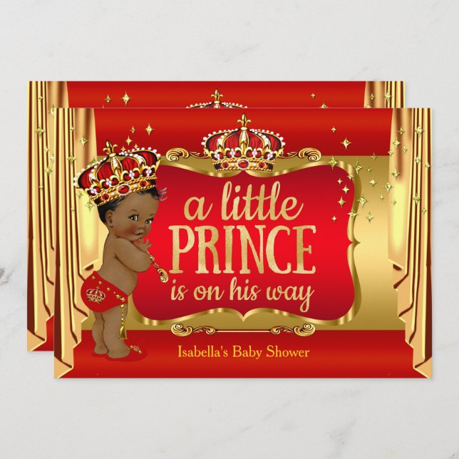 Royal Red Gold Boy Prince Baby Shower Ethnic Invitation (Front/Back)