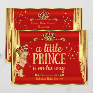 Royal Red Gold Drapes Prince Baby Shower Blonde Invitation