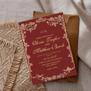 Royal Red Gold Ornate Flowers The Wedding of Invitation