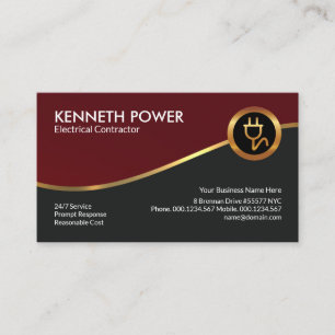 Royal Red Gold Wave Electrical Contractor Business Card
