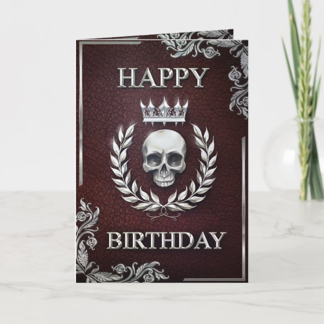 Royal Red & Silver King of the Dead Birthday Card (Front)