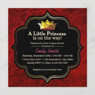 Royal Red Velvet Little Princess Crown Baby Shower Invitation