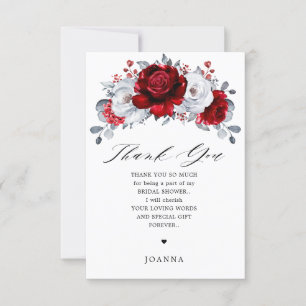 Royal Red White Silver Metallic  Bridal Shower Thank You Card