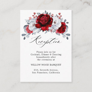 Royal Red White Silver Metallic Floral Wedding Enclosure Card