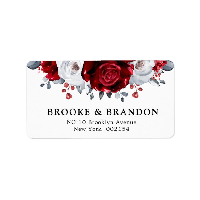 Royal Red White Silver Metallic Floral Wedding Label (Front)
