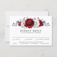 Royal Red White Silver Metallic Floral Wedding