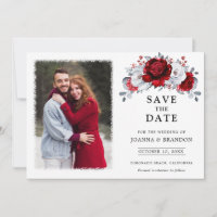 Royal Red White Silver Metallic Floral Wedding