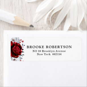 Royal Red White Silver Metallic  Return Address Label