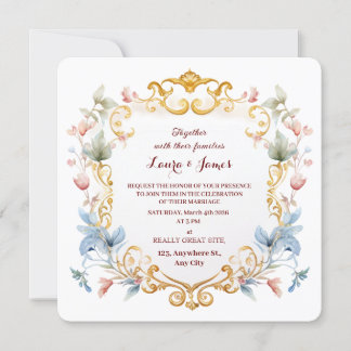 Royal Regal Gold Elegant Floral Flourish Wedding Invitation