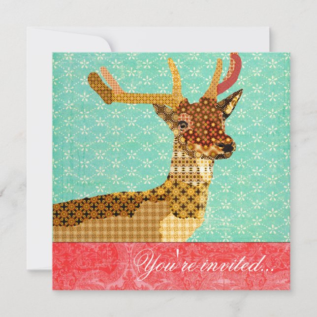 Royal Reindeer Turquoise Red Invitation (Front)