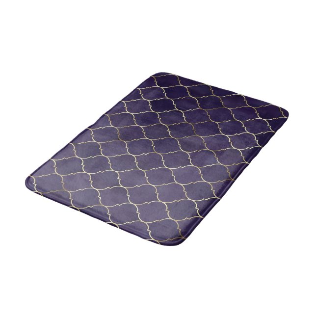 Royal Rhythms: Purple Andalusian Moroccan Geometry Bath Mat (Angled)