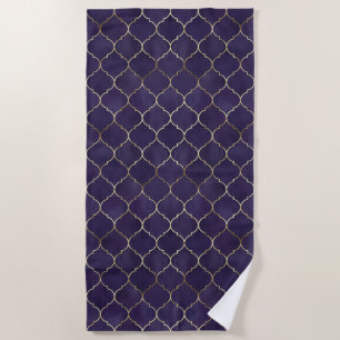 Royal Rhythms: Purple Andalusian Moroccan Geometry Beach Towel