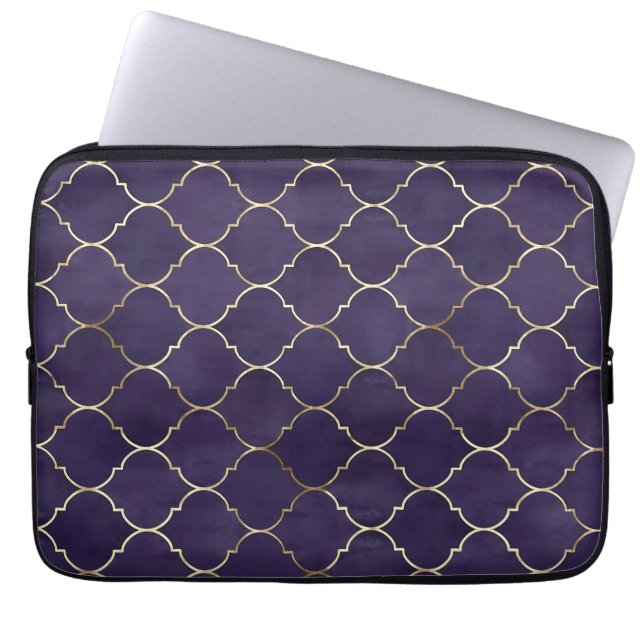 Royal Rhythms: Purple Andalusian Moroccan Geometry Laptop Sleeve (Front)