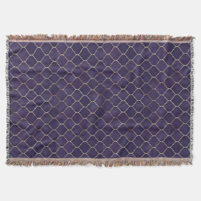 Royal Rhythms: Purple Andalusian Moroccan Geometry Throw Blanket (Front)