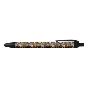 **"Royal Roar: The Golden Pharaoh Lion"** Blue Ink Pen