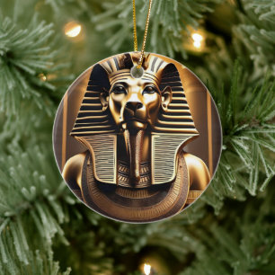 **"Royal Roar: The Golden Pharaoh Lion"** Ceramic Ornament