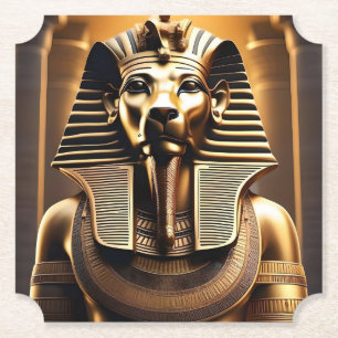 **"Royal Roar: The Golden Pharaoh Lion"** Paper Coaster
