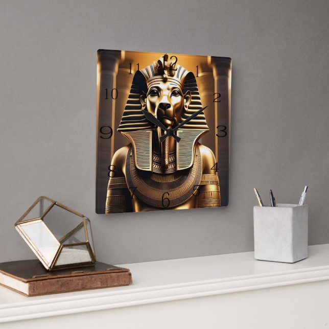 **"Royal Roar: The Golden Pharaoh Lion"** Square Wall Clock (Office)