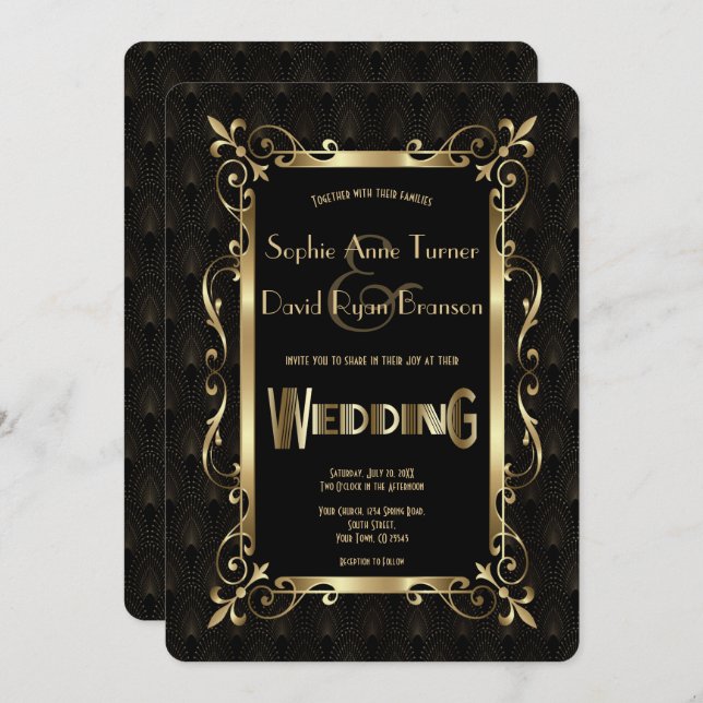 Royal Roaring 20s Gold Art Deco Wedding Invitation (Front/Back)