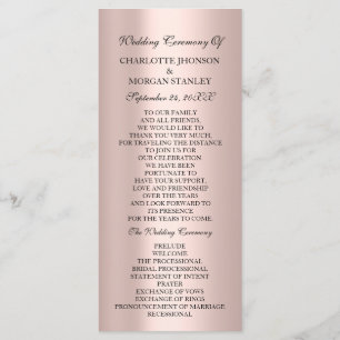Royal Rose Blush Pink Minimalism Wedding Program