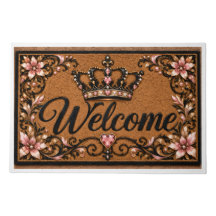 Royal Rose Gold Crown Welcome Doormat | Elegant Fl