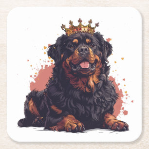 Royal Rottweiler Dog Queen Crown Square Paper Coaster