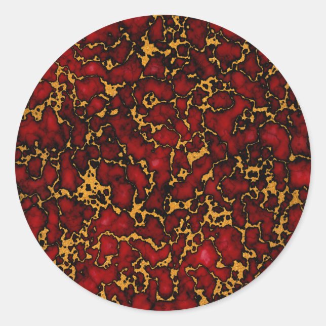 Royal Ruby Red and Gold Marble Texture Design Classic Round Sticker (Front)