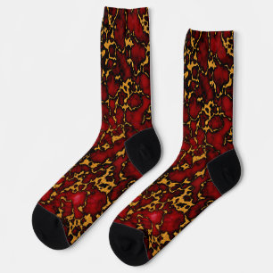 Royal Ruby Red and Gold Marble Texture Design Socks