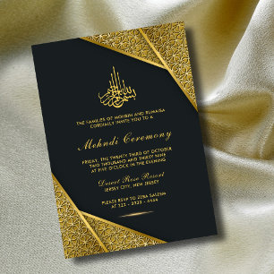 Royal & Rustic Gold Elegant Luxury Islamic Mehndi Invitation