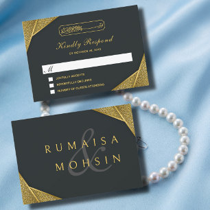 Royal Rustic Gold Elegant & Muslim Islamic Wedding RSVP Card