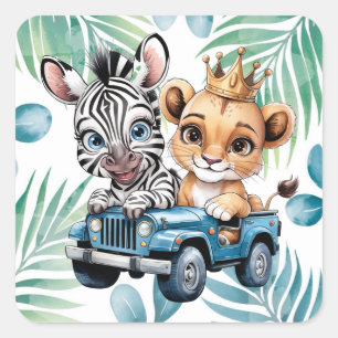 Royal Safari Ride Boy Baby Shower Square Sticker