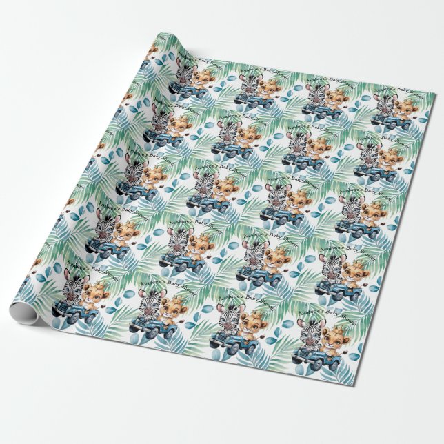 Royal Safari Ride Boy Baby Shower Wrapping Paper (Unrolled)
