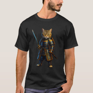 Royal Samurai Cat T-Shirt – Blue & Gold Armour Fel