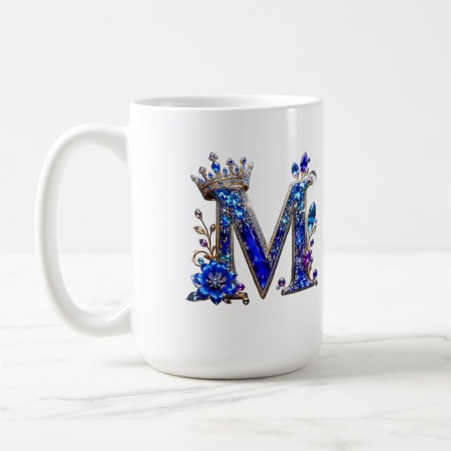 Royal Sapphire Crystal M Crown Monogram Coffee Mug (Left)