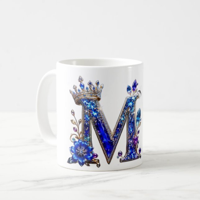 Royal Sapphire Crystal M Crown Monogram Coffee Mug (Front Left)