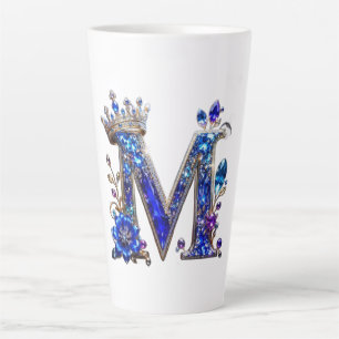 Royal Sapphire Crystal M Crown Monogram Latte Mug