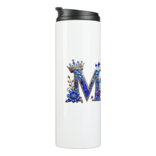 Royal Sapphire Crystal M Crown Monogram Thermal Tumbler
