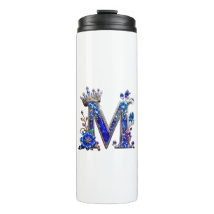 Royal Sapphire Crystal M Crown Monogram Thermal Tumbler