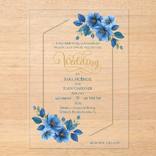 Royal Sapphire Floral Acrylic Wedding Invitation