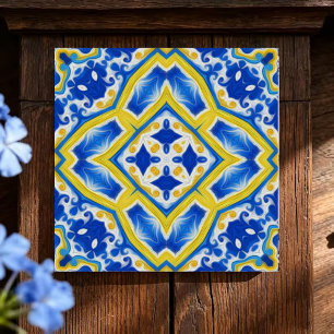 Royal Sapphire Luxurious Blue and Gold Geometric  Ceramic Tile