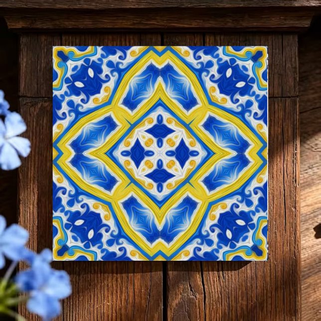 Royal Sapphire Luxurious Blue and Gold Geometric  Ceramic Tile (Creator Uploaded)