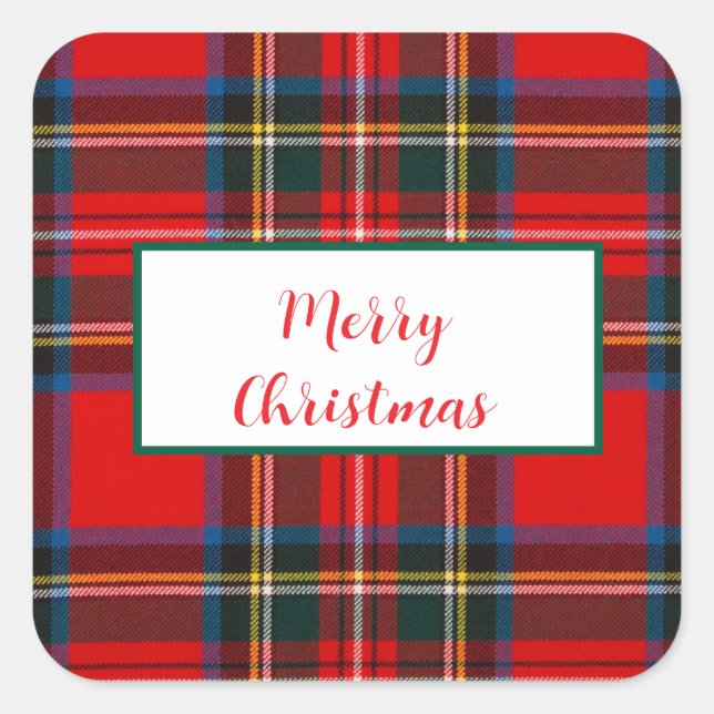Royal Stewart Christmas MERRY XMAS Plaid Wreath  Square Sticker (Front)