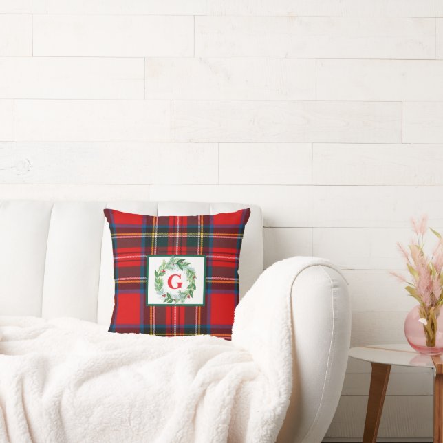 Royal Stewart Christmas MONOGRAM Plaid Wreath  Cushion (Couch)