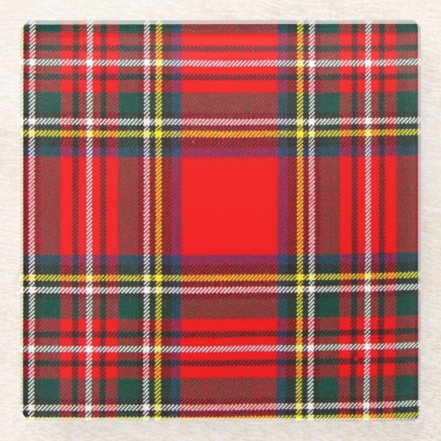 Royal Stewart Clan Tartan Plaid  Glass Coaster (Front)
